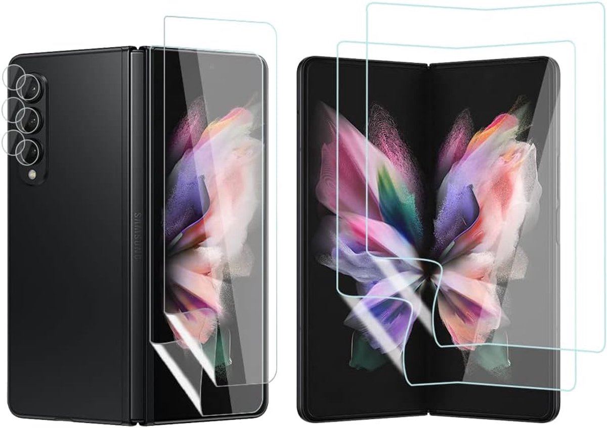 [6 stuks] Screenprotector compatibel met Samsung Galaxy Z Fold 3 5G, TPU-displaybescherming + gehard glas, achtercamerabescherming [vingerafdrukondersteuning] voor Galaxy Z Fold 3 5G