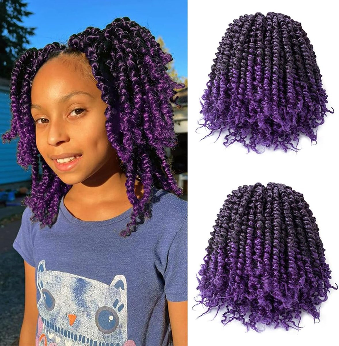 Passion Twist Haar Voorgedraaid Haakhaarverlenging (8 inch, 1B-Paars#)