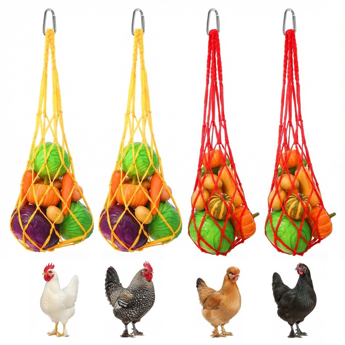 Omgoods - Set van 4 Kippenvoedernetten met Haken