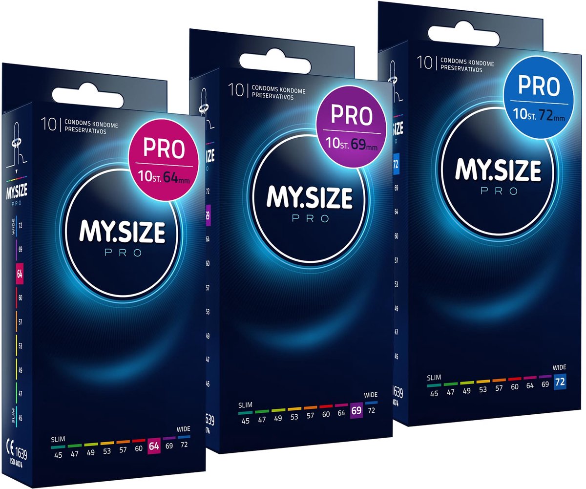 MY.SIZE PRO Condoom maat 6,7,8-64,69,72 mm, 3x10 condooms - pasvorm en een geschikte maat voor iedereen