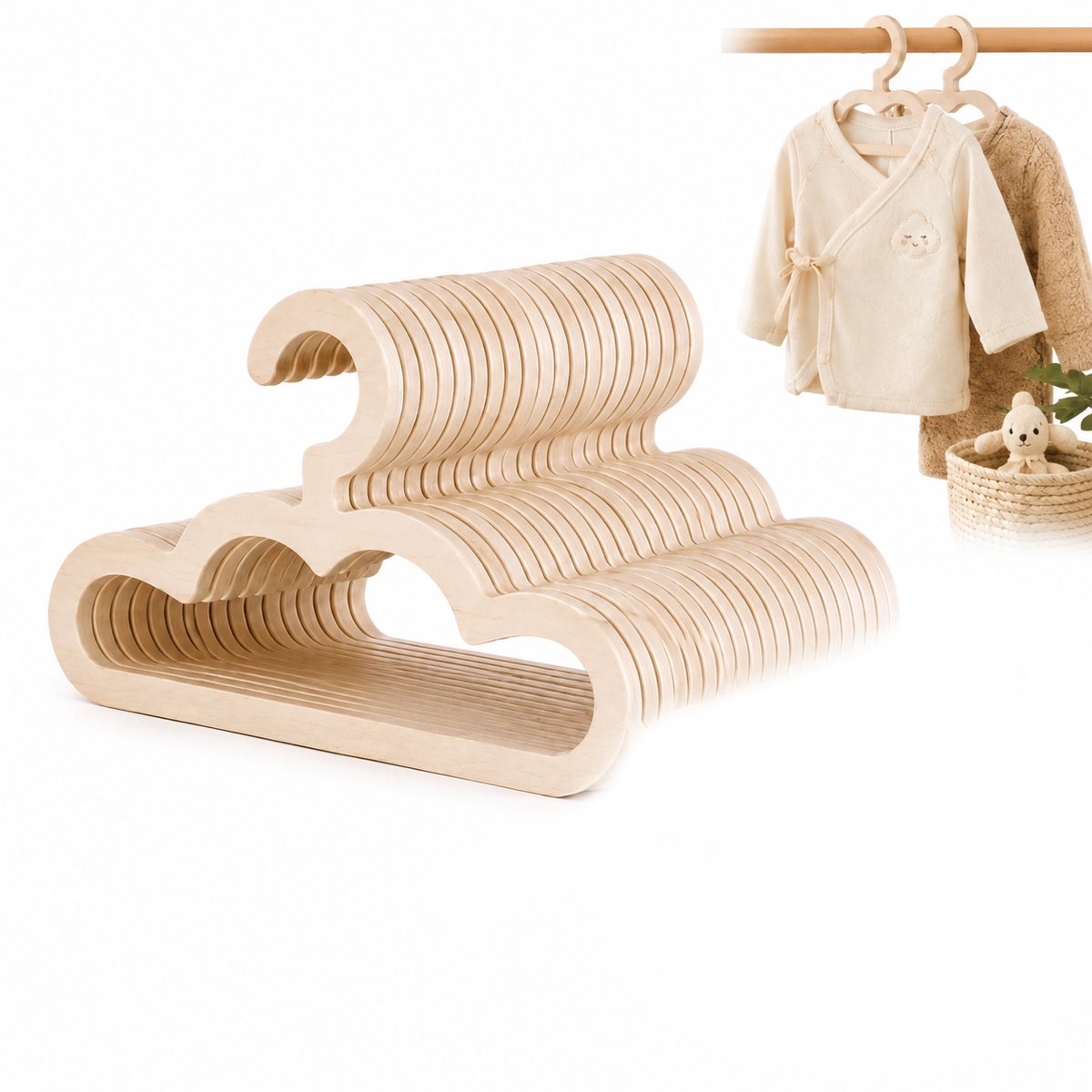 Bobypet - Hangers - 20 Stuks - Kinderhanger - Babyhanger - Hout - Space Saving Wooden Hangers For Nursery And Wardrobe - 22*12.5cm