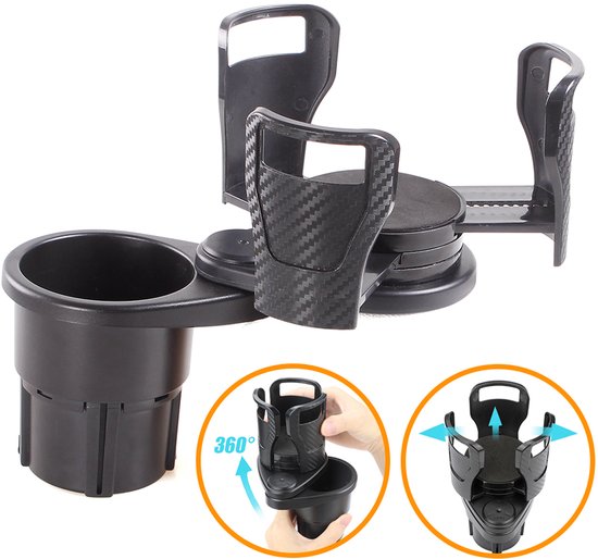 2-in-1 Bekerhouder voor in de Auto - Bekerhouder Auto - Fleshouder Auto - Auto Drankhouder - Universele - met telefoonhouder - koolstofzwart - 18.5×8 cm — afbeelding 4