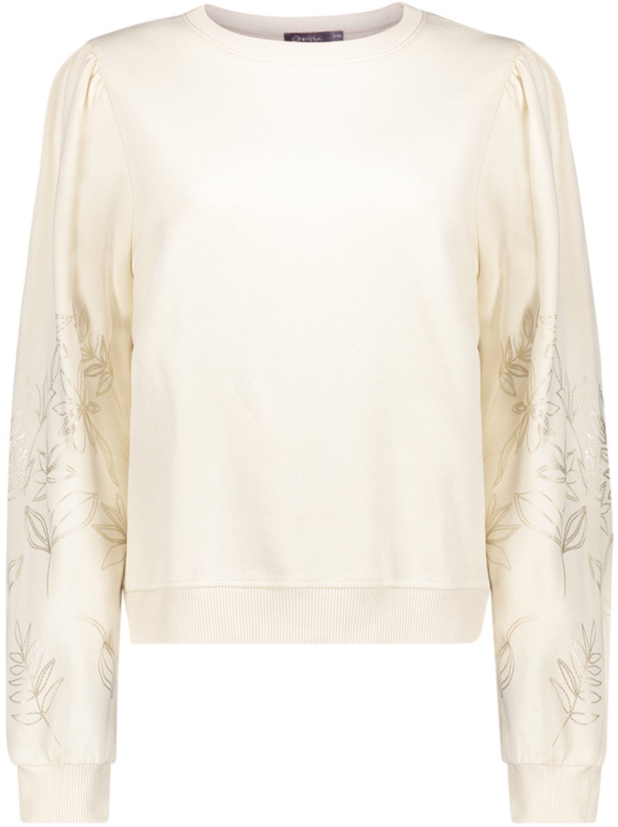 Geisha Trui Sweater Met Geborduurde Bloemenmouwen 62530 60 Light Sand Dames Maat - XS