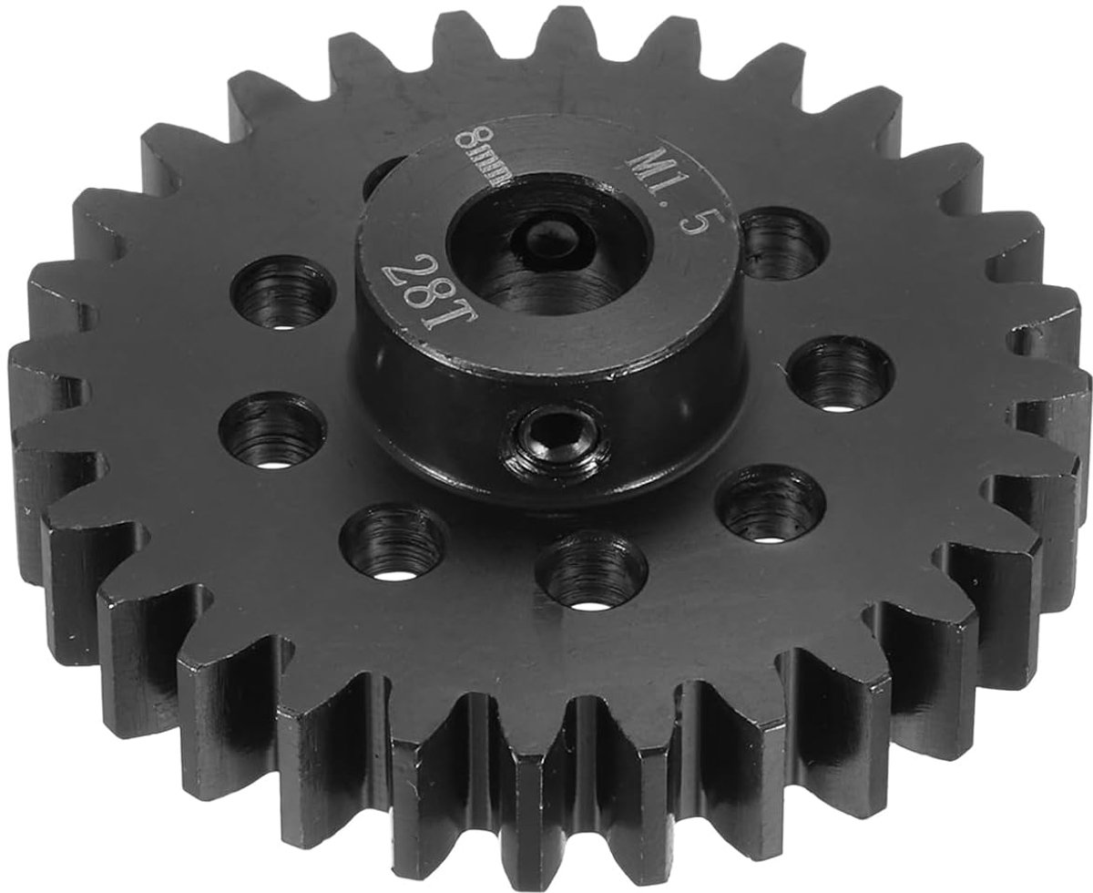 Tandwielset van staal, M1,5, 28T, as, 8 mm, voor motoren van RC-voertuigen, vrachtwagens, driftwagens, zwart