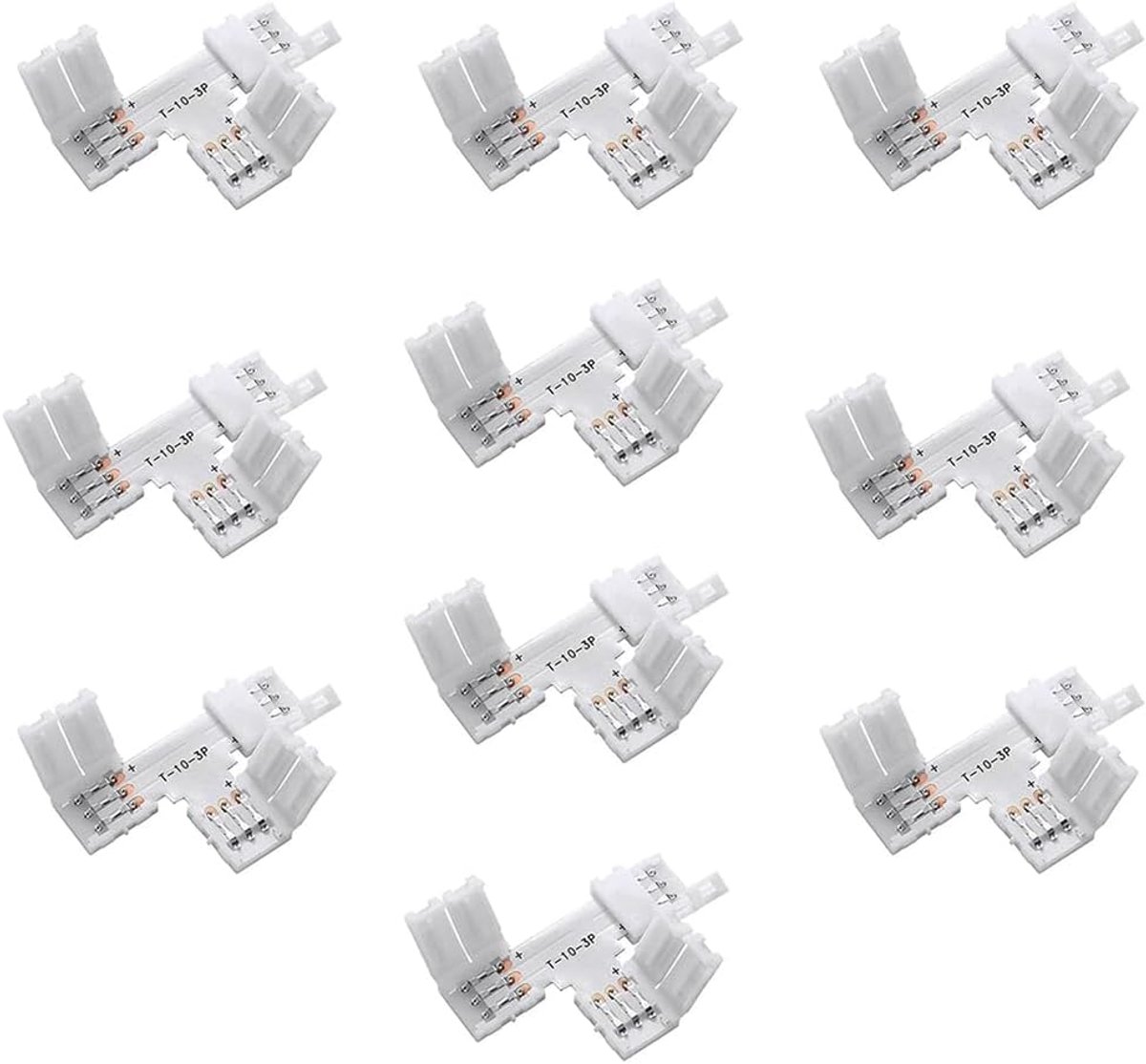 10 sets 3-pins LED-aansluiting 10 mm soldeervrije LED-verlichting aansluiting LED-verlichting verlenging T-vorm soldeervrije LED-adapter connector voor WS2811 WS2812B SK6812 LED-strips