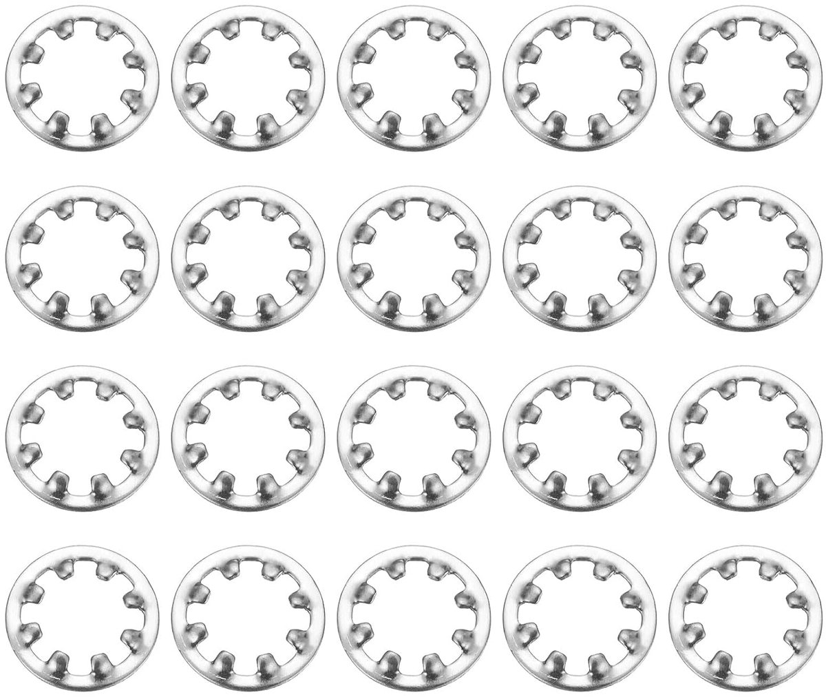 50 stuks binnengetande tandschijven, 6,6 mm ID x 11,9 mm OD vertandde sluitringen, roestvrij staal 304 klemschijven, veerringen voor schroefbevestiging