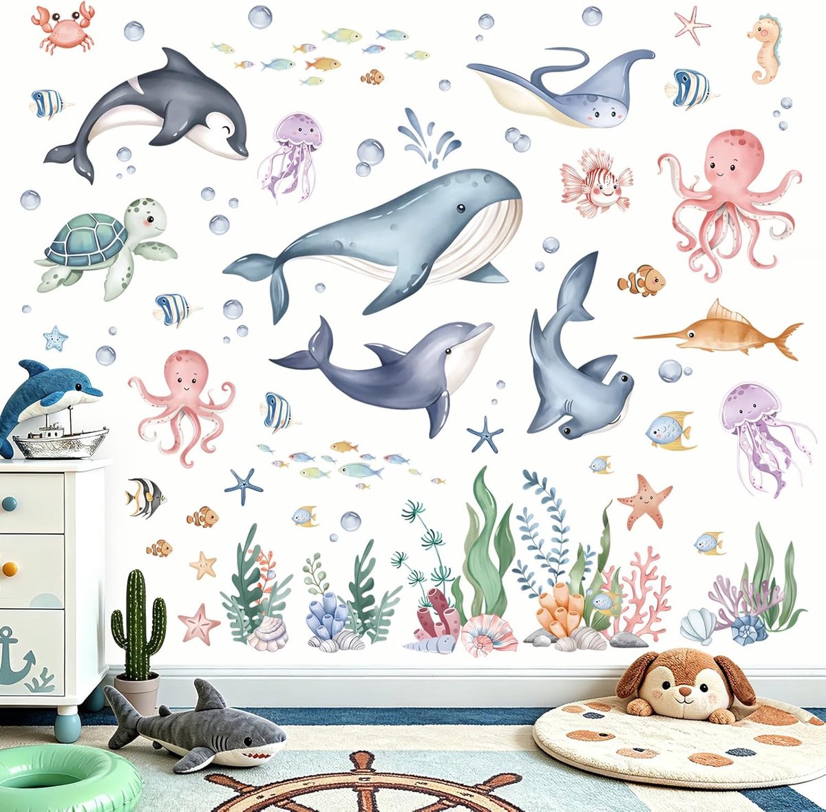 Muurstickers Oceaan Vis Marine Dier Muurstickers Baby Kwekerij Kinderen Speelkamer Badkamer Muur Decor
