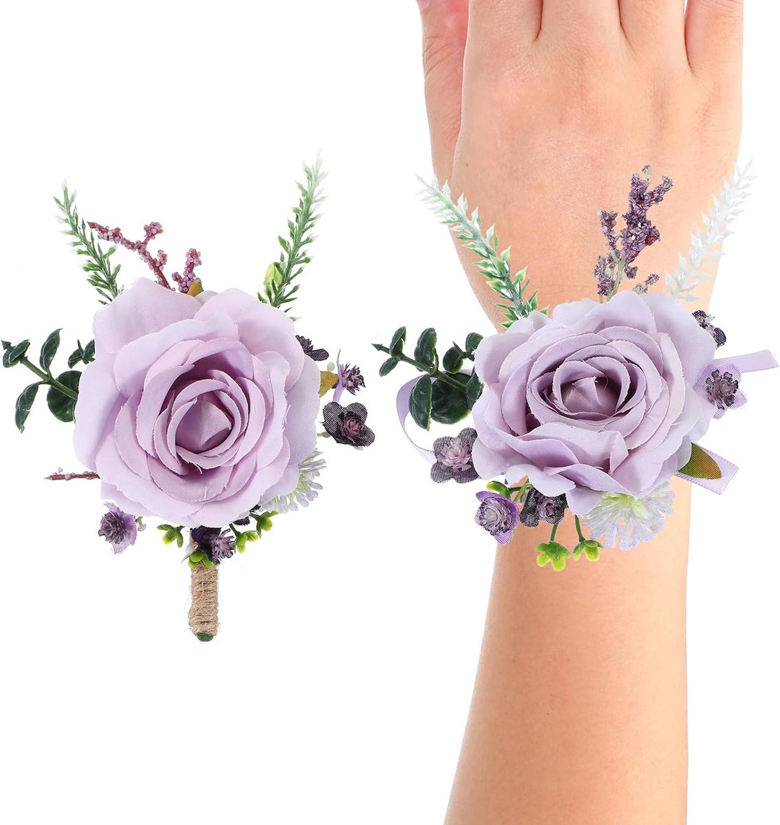Rose bruidsmeisje pols korset set, voor bruidegom bruid bruidegomsmen bruiloft pakken Prom Ceremonie Verjaardag Dinner Party Afstuderen Decor Moeder Kerstmis, Paars
