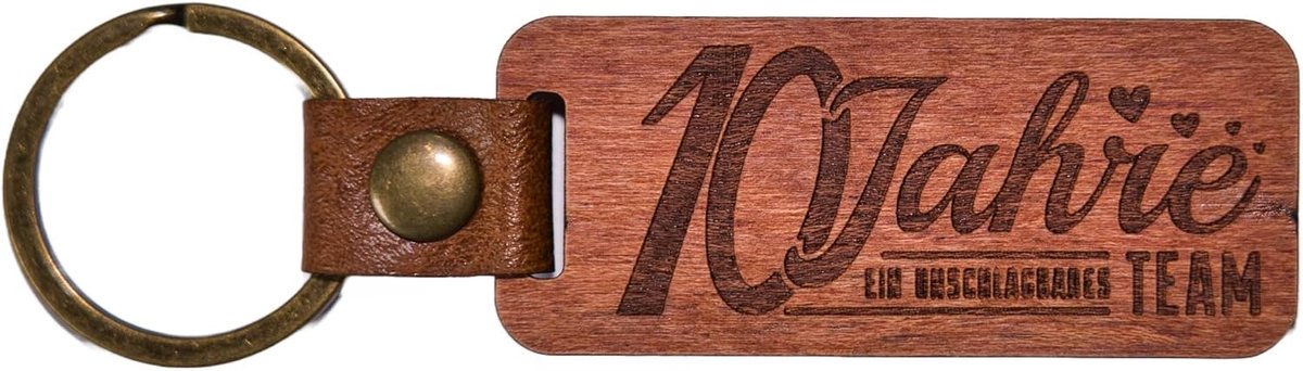 Bruiloft cadeau - "5 jaar een onverslaanbaar team" met geschenkdoos - 5 jaar huwelijk, jubileum, trouwdag, jubileum - sleutelhanger van hout