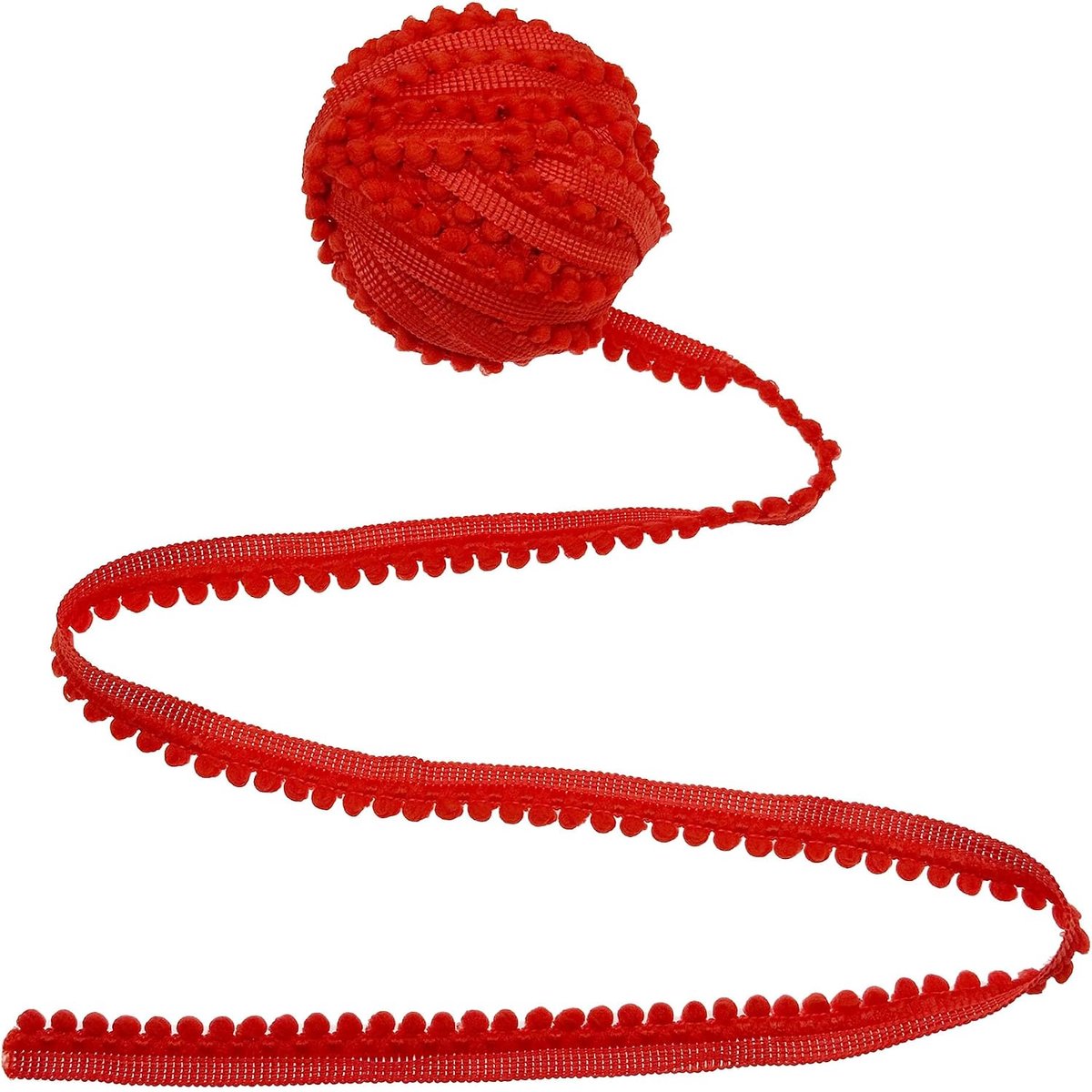 11 Yard Poms Balls, franjes, franjes, franjes, pompons van kant met pompon om te naaien, knutselen, party, decoratie, 15 mm, rood