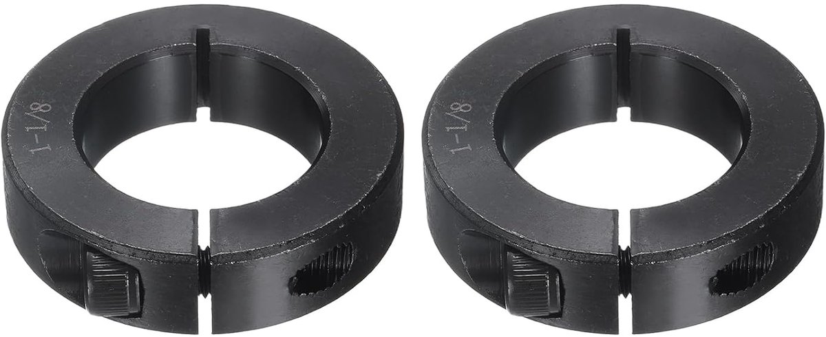 2 stuks enkele gedeelde golfkraag, 1-1/8 inch boring eendelige klemkraag 1-7/8 inch buitendiameter 1/2 inch dikke zwart geoxideerde klem met stelschroeven (1045 staal)