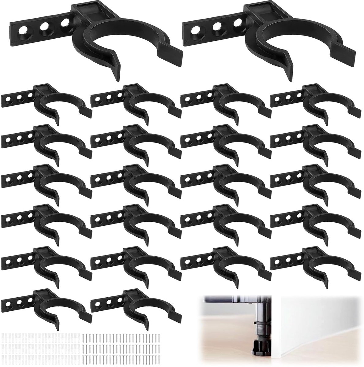 Plinten, 24 stuks plint keuken met 72 schroeven (zwart) | Plint keuken clips keukensokkel bevestiging badkamer plint houder voor 32-42 mm keukenpoten