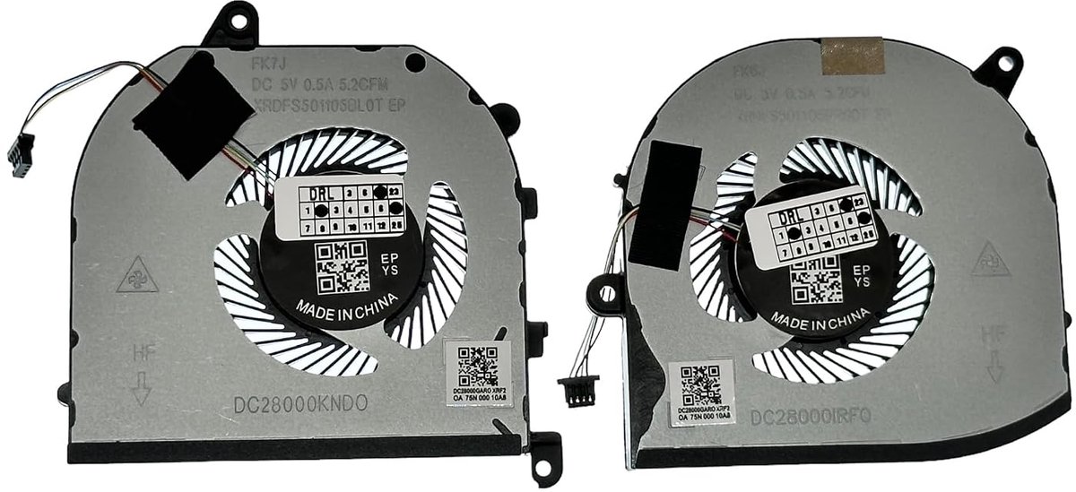 + GPU koelerset voor Dell Precision 5530, 5540, XPS 15 7590, XPS 15 9570, PN: DFS501105PROT, DC28000NID0, DC28000NHD0