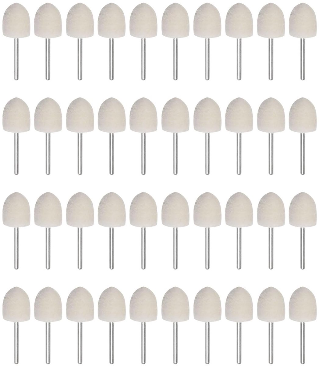 40 stuks wolvilt gemonteerde mandrel-punten 16 mm kop 1/8 inch schacht conische polijstbits Burrs vilt polijstwiel voor draaigereedschap