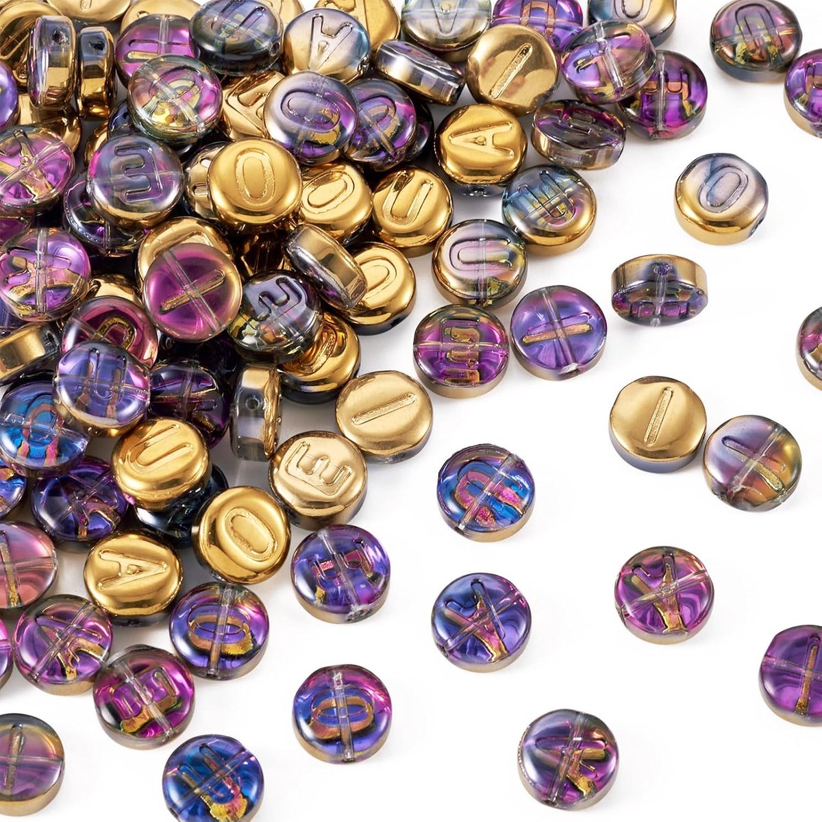 100 stuks platte ronde letter glazen kralen 10mm goud gegalvaniseerd alfabet kralen regenboog kleur schijf kristal glas kralen voor armband sieraden maken doe-het-zelf ambachten