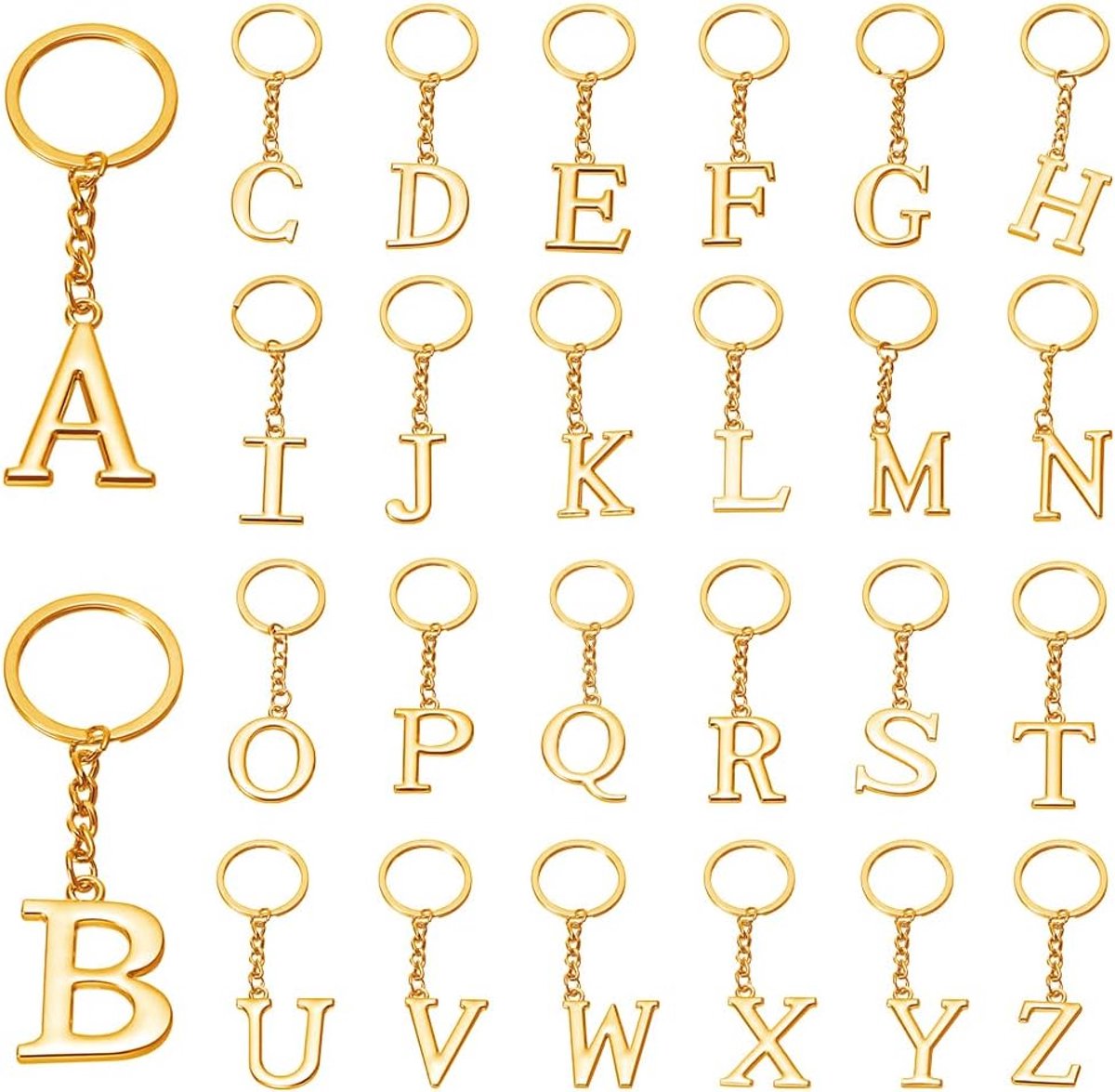 26 stuks gouden letterhangers, sleutelhangers A tot Z, alfabethanger, personaliseerbaar, monogram, sleutelkoord voor handtas, rugzak, cadeau