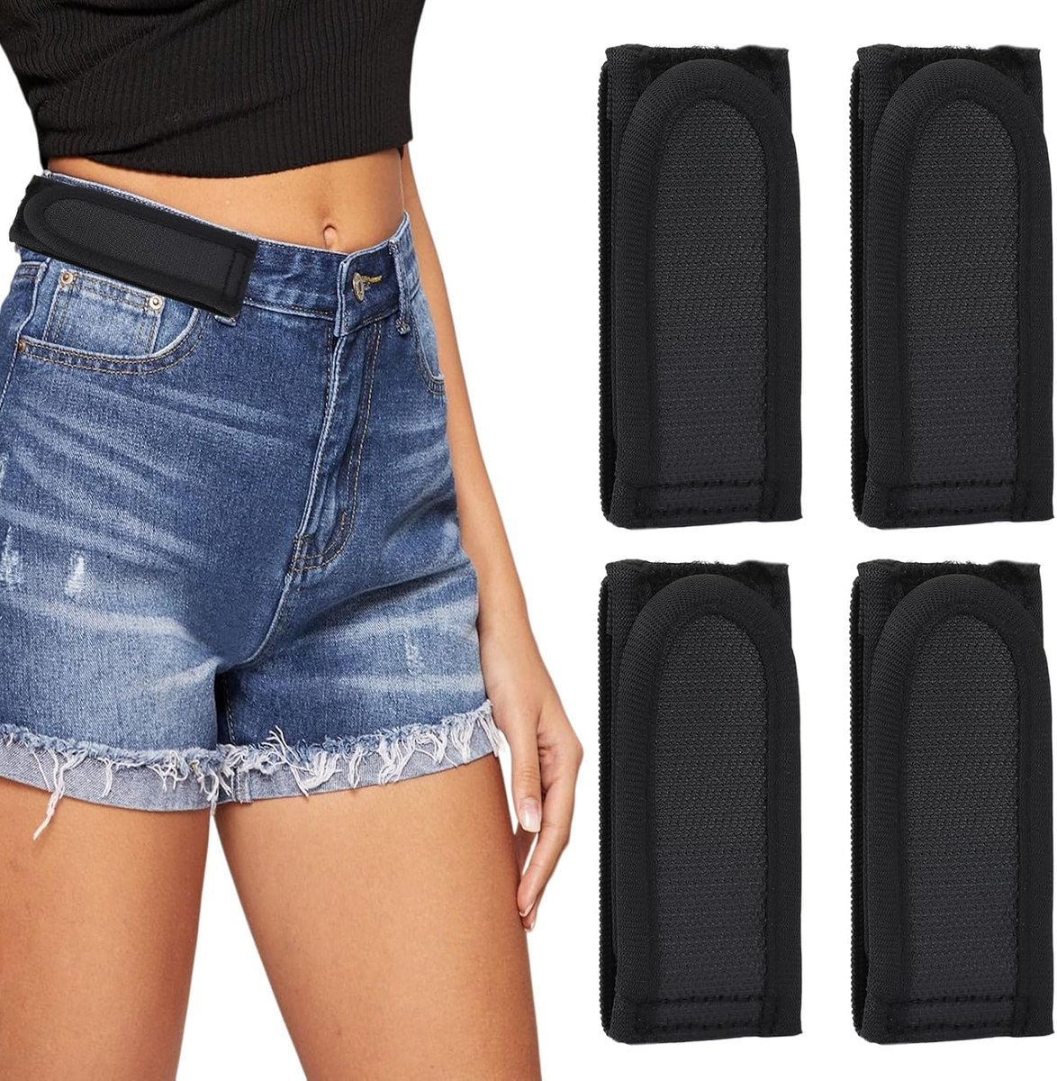 Riem zonder gesp, elastisch, 4 stuks, onzichtbare riem met klittenbandsluiting | Heren en dames, verstelbare tactische riem voor jeans en broeken, comfortabel en praktisch
