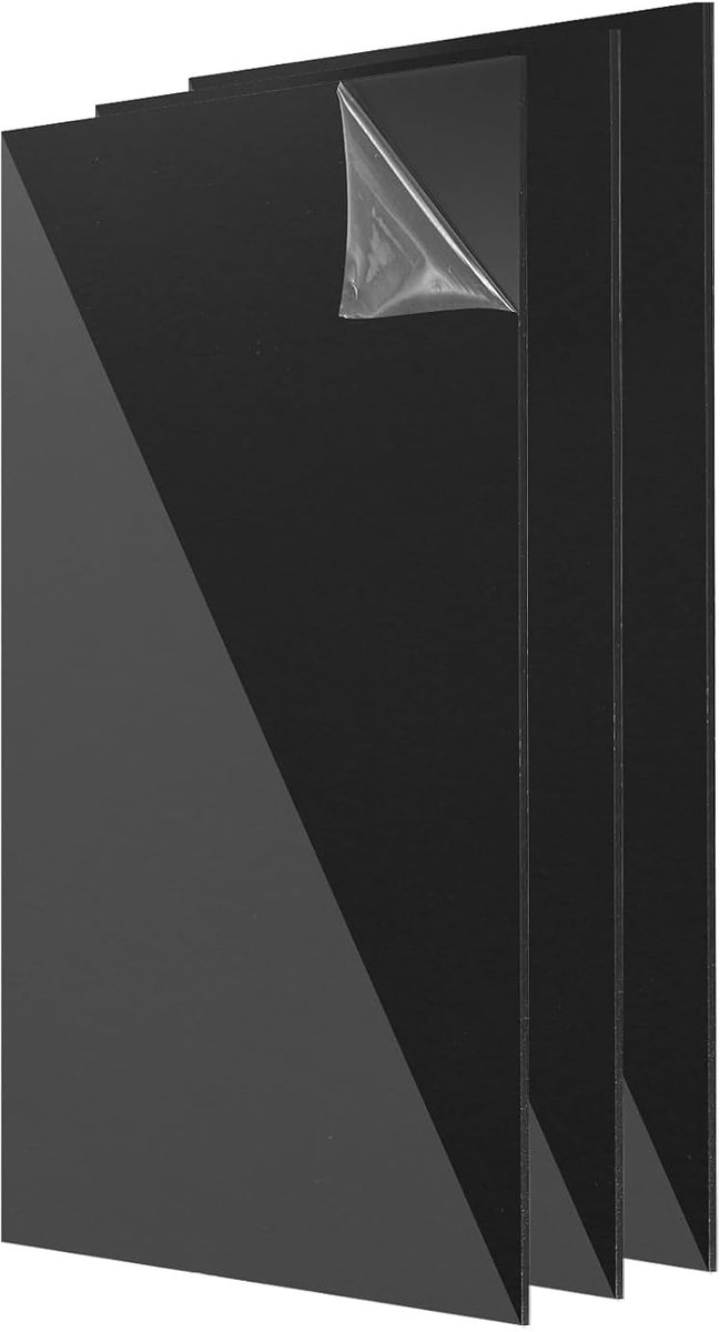 3 stuks acrylplaten, 30 x 20 cm, acrylplaat, 3 mm, kunststof plaat voor fotolijsten, houders, bewegwijzering, projecten, doe-het-zelf, handwerk, transparant, zwart