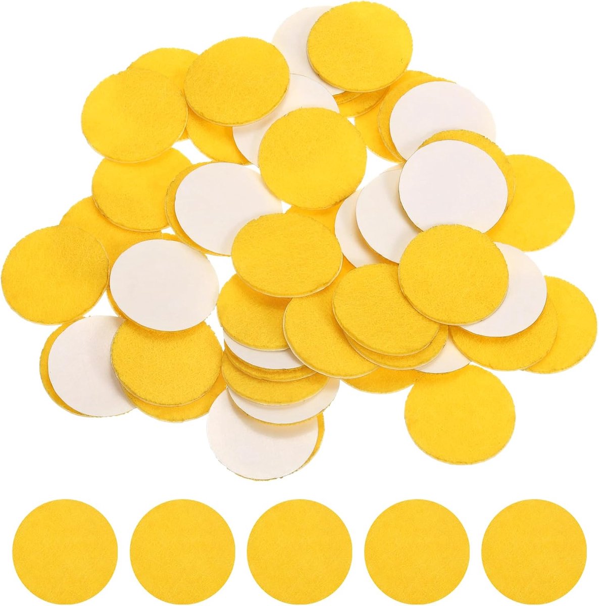 50 stuks vilten cirkels, zelfklevend, 2,5 cm, ronde punten van vilt, voorgesneden, voor knutselen, naaien, decoratie van kostuums en feesten, geel
