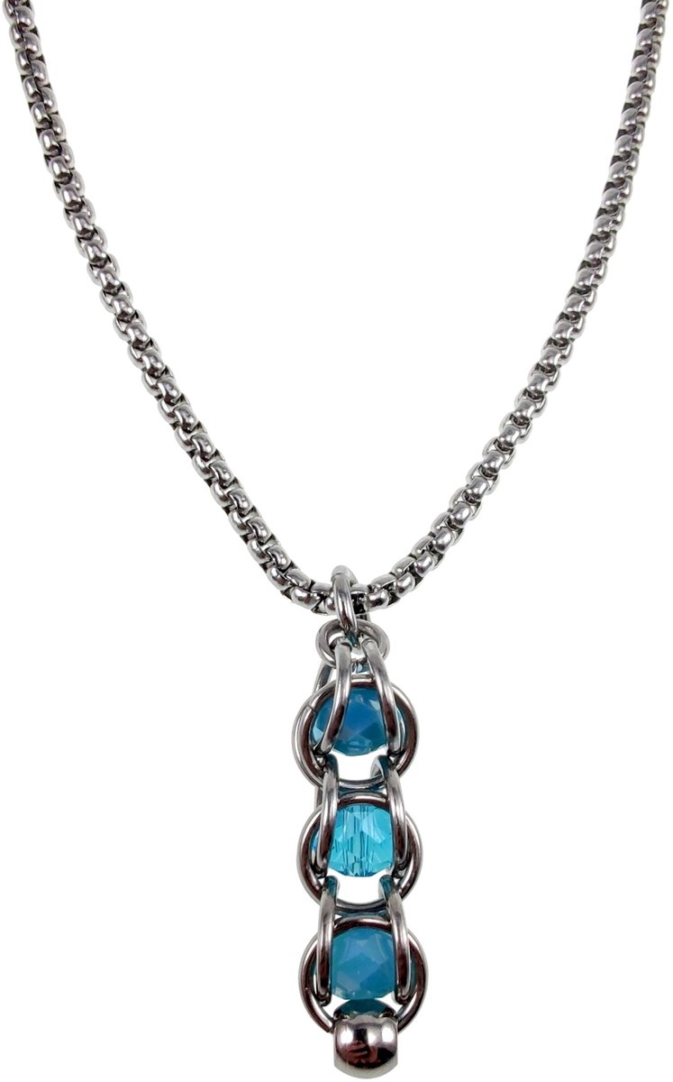 Schakelhanger met Turquoise Kristallen met Ketting, Jasseron-Ketting 60cm x 3mm + Hanger, RVS, Dames - Handgemaakt