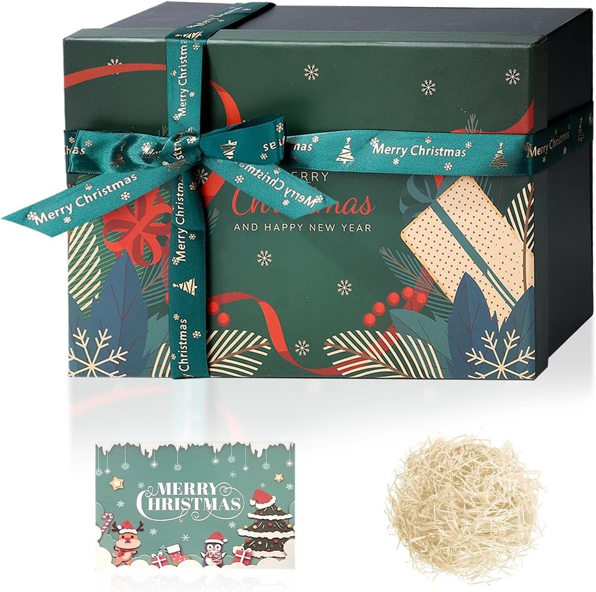 Grote Luxe Groene Kerstgeschenkdoos met Deksel en Accessoires