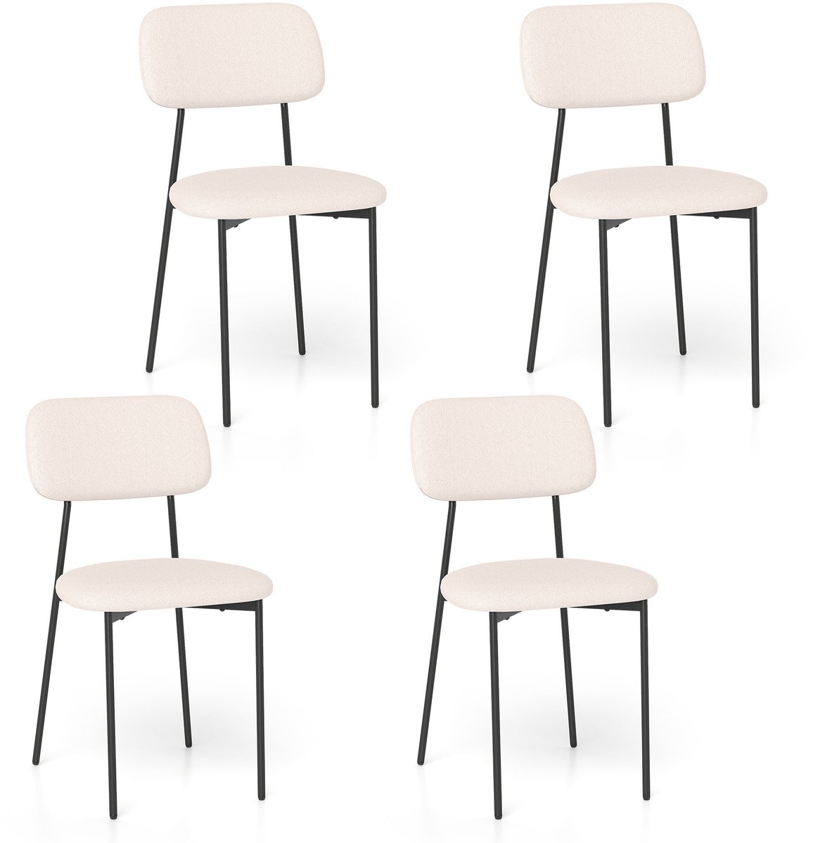 COSTWAY Eetkamerstoelen 4-pack, gestoffeerde keukenstoel met gebogen rugleuning, metalen poten, verstelbare voetjes, armloze eetstoel, moderne gestoffeerde stoel voor eetkamer en keuken