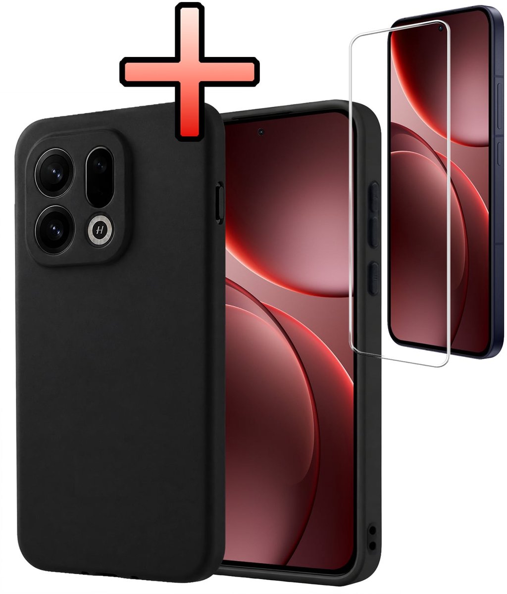 Hoesje - Met Screenprotector - Geschikt voor OPPO Find X9 - Sterk & Shockproof - Back Cover - Siliconen Case - Telefoon Hoes - Zwart