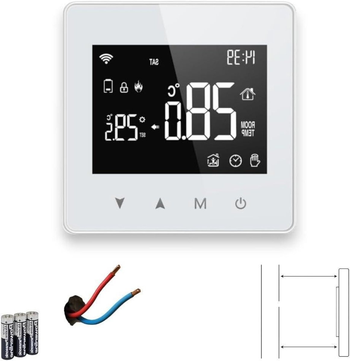 Slimme WiFi Thermostaat - Regelunit Verwarming - Comfort Verhoging - Draadloos Systeem - 86x86x25mm - Zwart Grijs