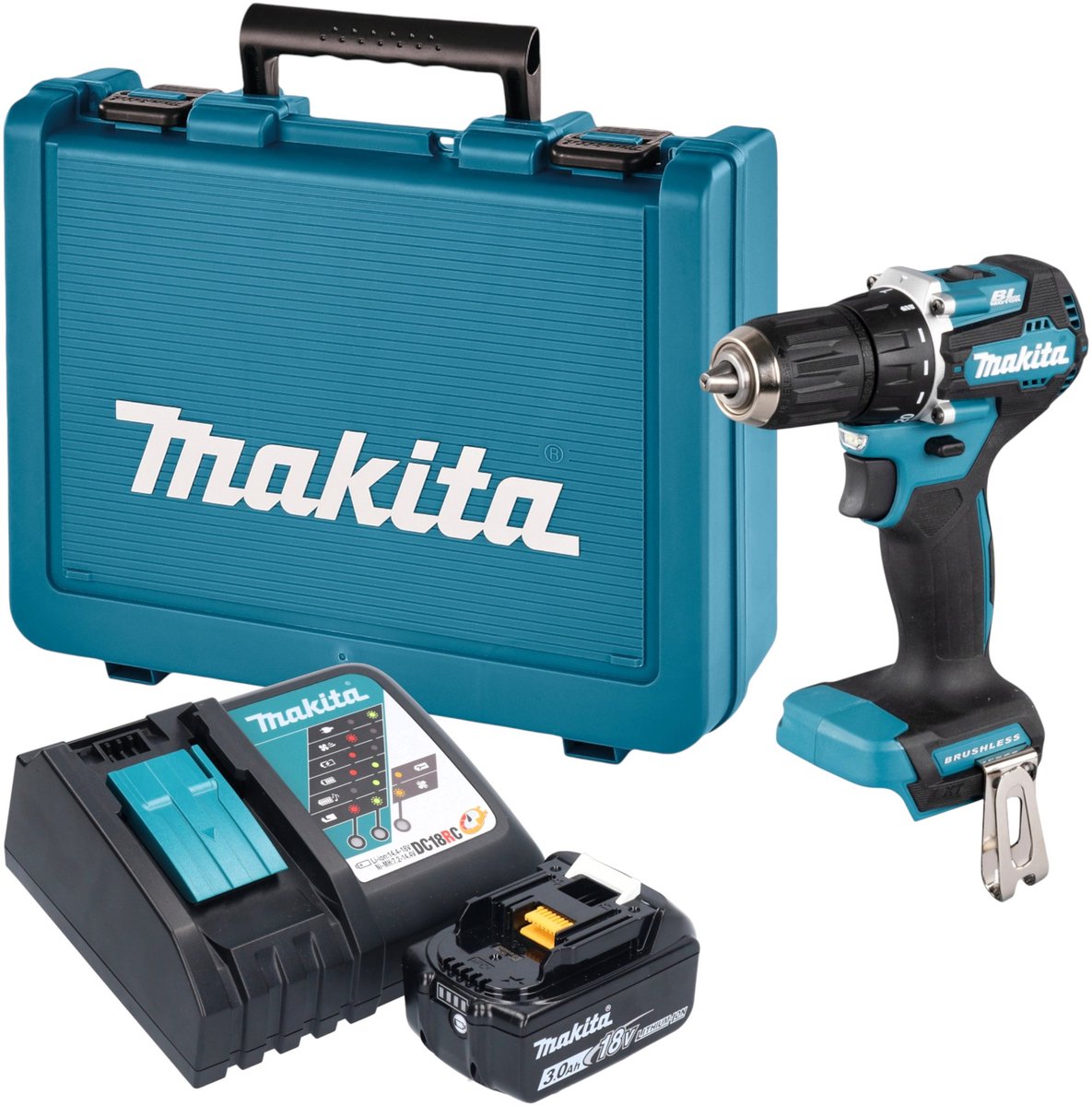 Makita DDF 487 RF1E accuboormachine 18 V 40 Nm borstelloos + 1x accu 3,0 Ah + oplader + koffer