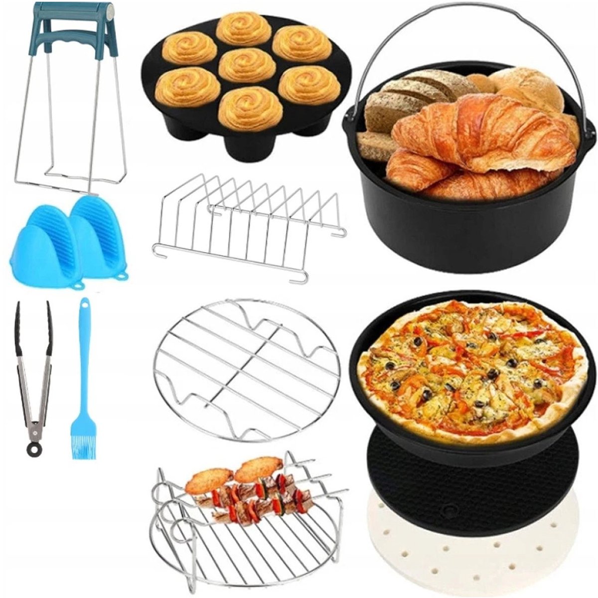 13-delige Airfryer-accessoireset - bakvormen, grillrooster en meer