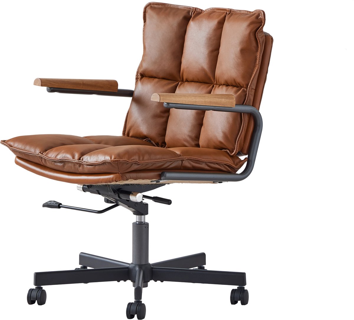 COVREO Bureaustoel 65x46x72 cm bruin, leer en metaal, draaibaar