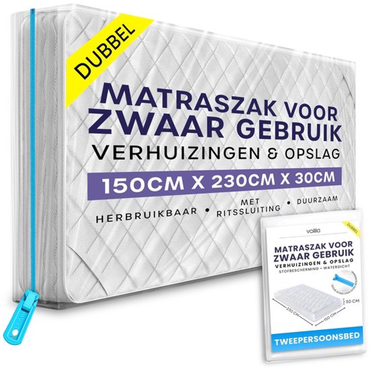 Opbergzak Waterdicht - Matrashoes met Ritssluiting - Bescherming tegen Vlekken - Bescherming tegen Stof - Bescherming tegen Ongedierte - Sterk Polyethyleen 400 Gauge