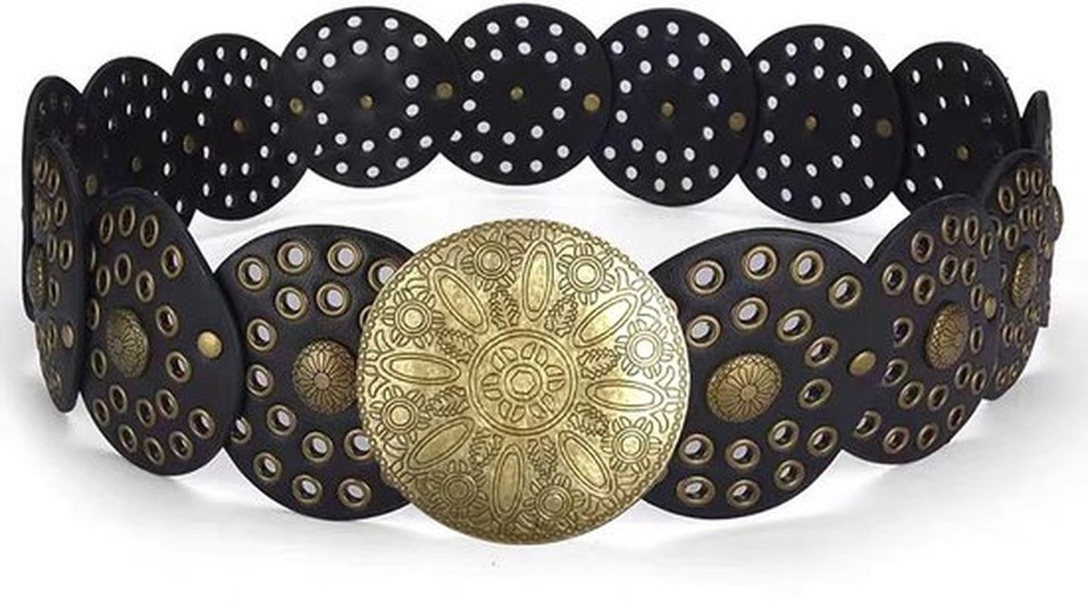 Schijfriem Dames - Verstelbare Cowboyriem - Hoogwaardig PU-leer - Robuust en Duurzaam - Retro Boho Ontwerp - Klinknagels Vakmanschap