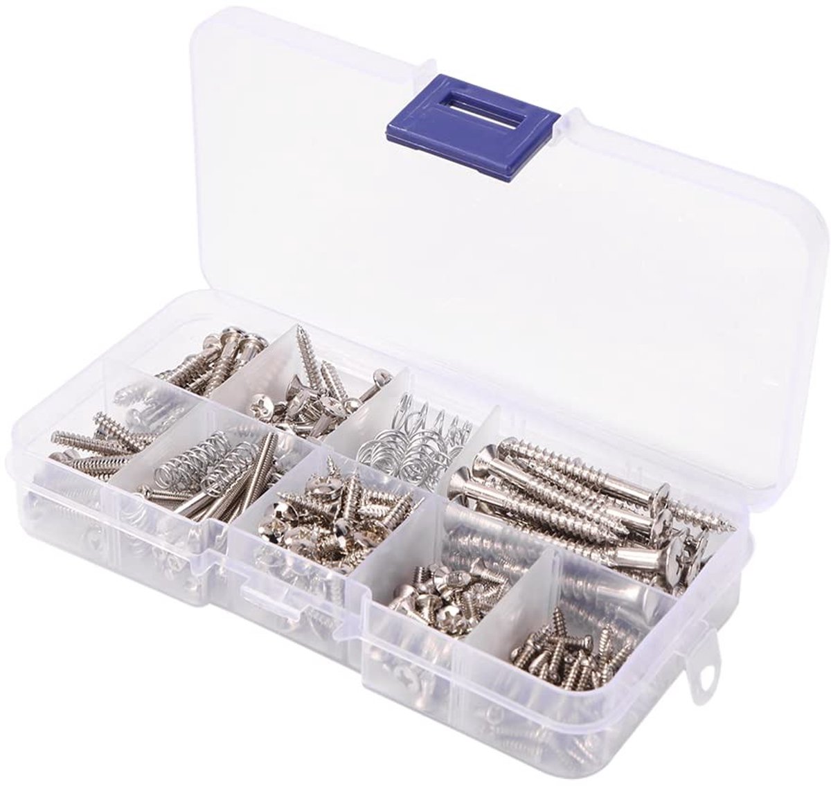 Gitaarschroefenset - 226 stuks - 9 soorten - Assortimentsset met veren voor elektrische gitaarbrug - pickup - pickguard - tuner - schakelaar - nekplaat - chroom
