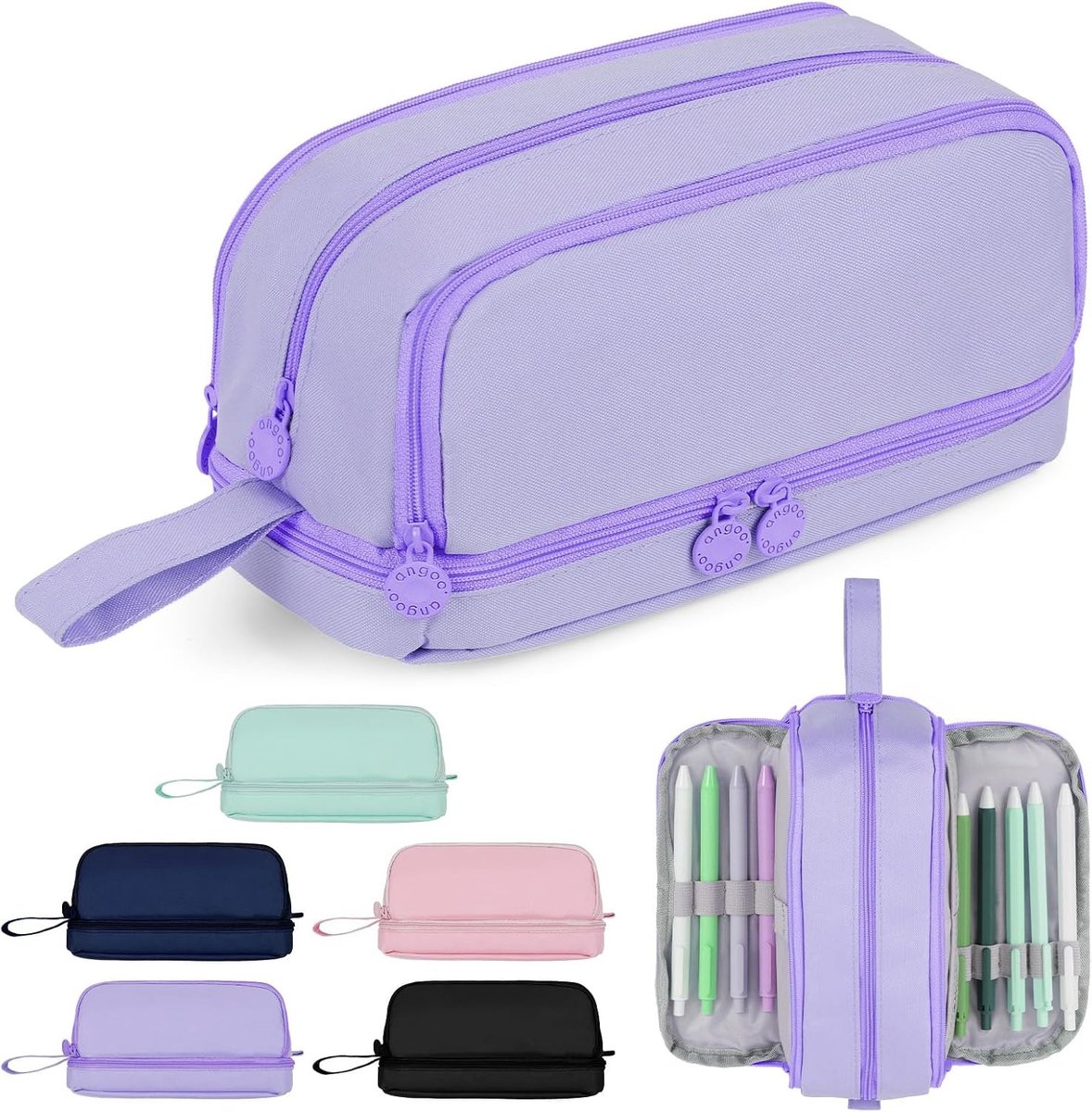 Ruime Etui - Pennendoos Organizer - School Kantoor - Vier Handige Vakken - 22x9.5x10 cm