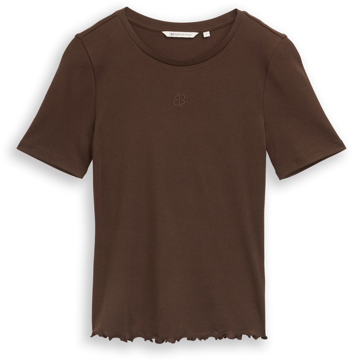 Tom Tailor Denim - Slim fit T-shirt met borduursel - Maat XXL - cool dark brown