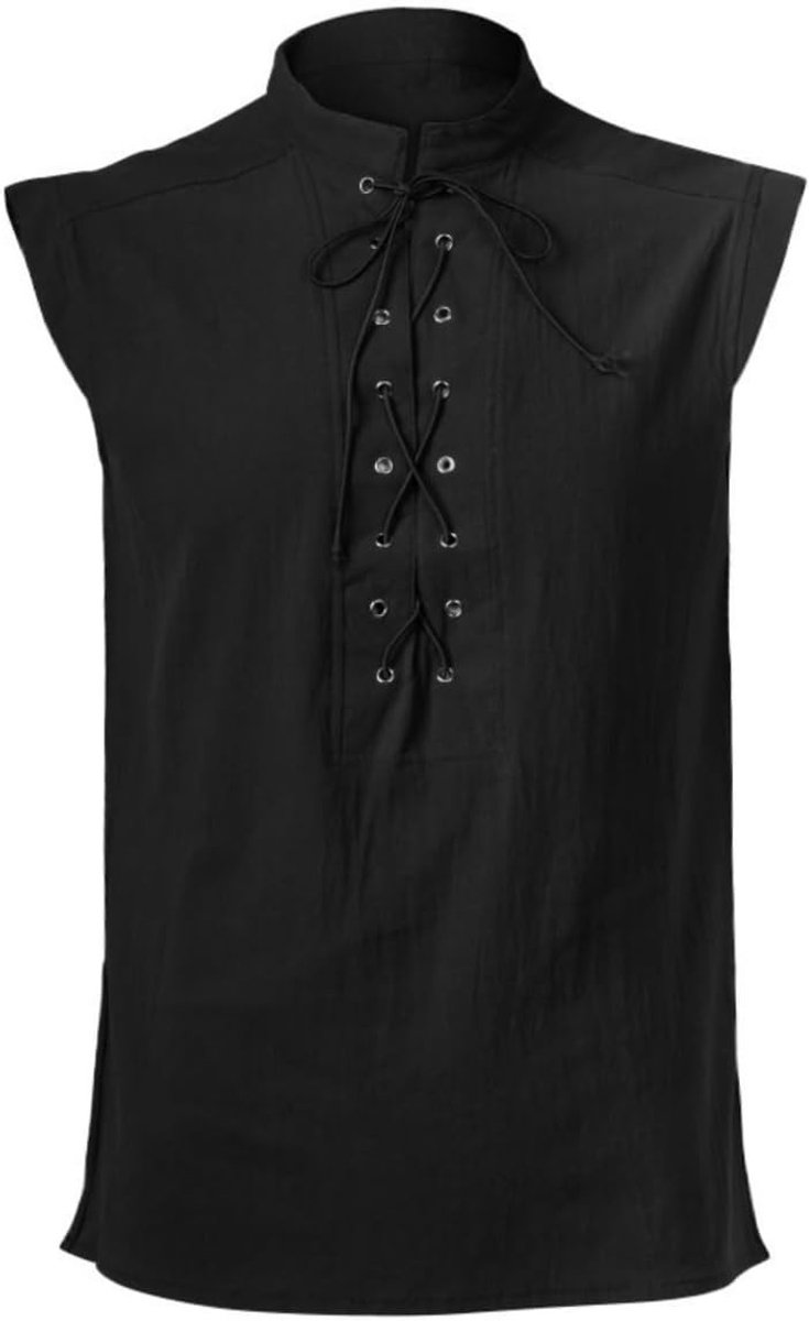 Steampunk Gothic Mouwloos Vest voor Mannen met Katoen en Linnen, Ideaal voor Piraten en Middeleeuwse Kostuums, Plus Size Casual Top voor Halloween