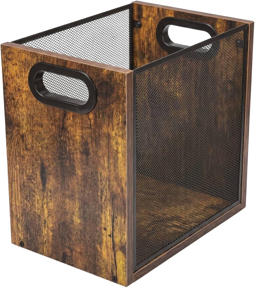 SolidKeus - Retro Prullenbak van IJzer en Hout voor Kantoor en Slaapkamer