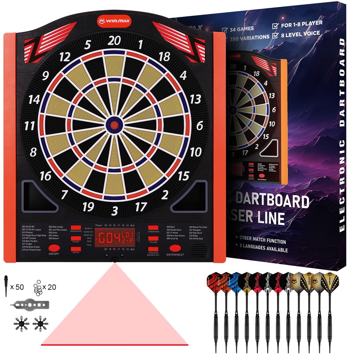 SolidKeus - Elektronisch Dartbord voor 1 tot 8 Spelers met 12 Dartpijlen