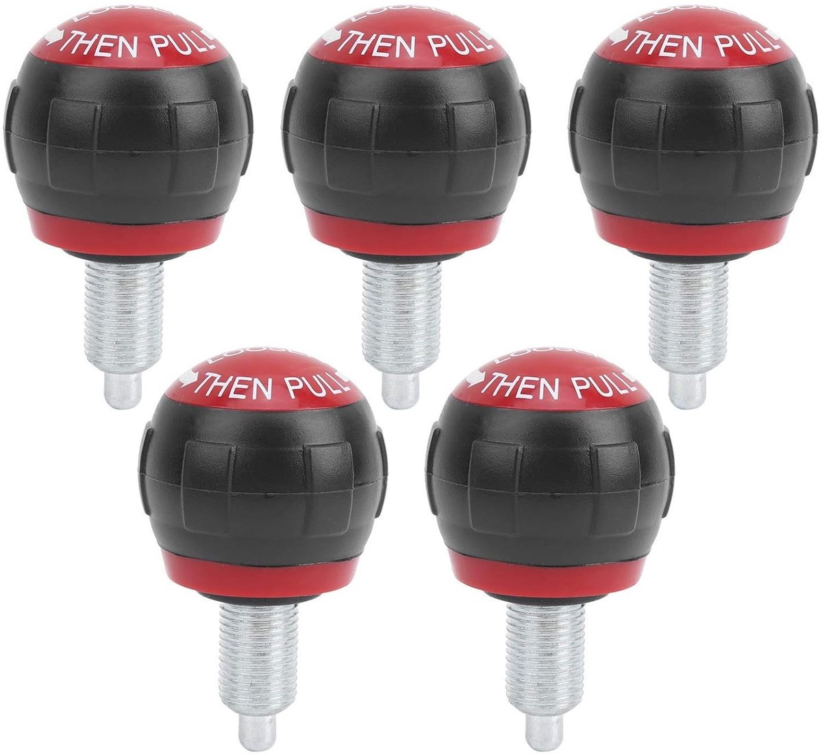 Fitness Pop-pull Pin met Glad Kunststof Handvat voor Trainingswielen - Set van 5 (Zwart Rood) - Ideaal voor Krachttraining, Mobiliteit en Stabiliteit