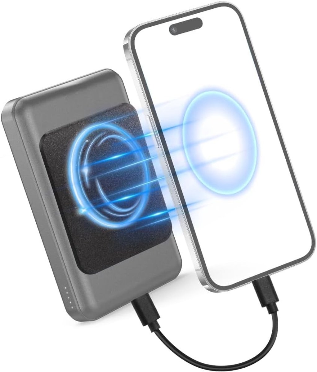 Magnetische Power Bank Adapter voor MagSafe Telefoons, Ultra Dun 3 mm met N52 Magneten, Inclusief 60W Type C Kabel van 10 cm, Geschikt voor iPhone en Android
