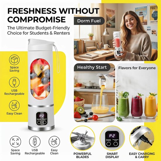Draagbare blender - Smoothie maker - Drankjes maken - 12 roestvrijstalen messen - 450 ml - Wit — afbeelding 5