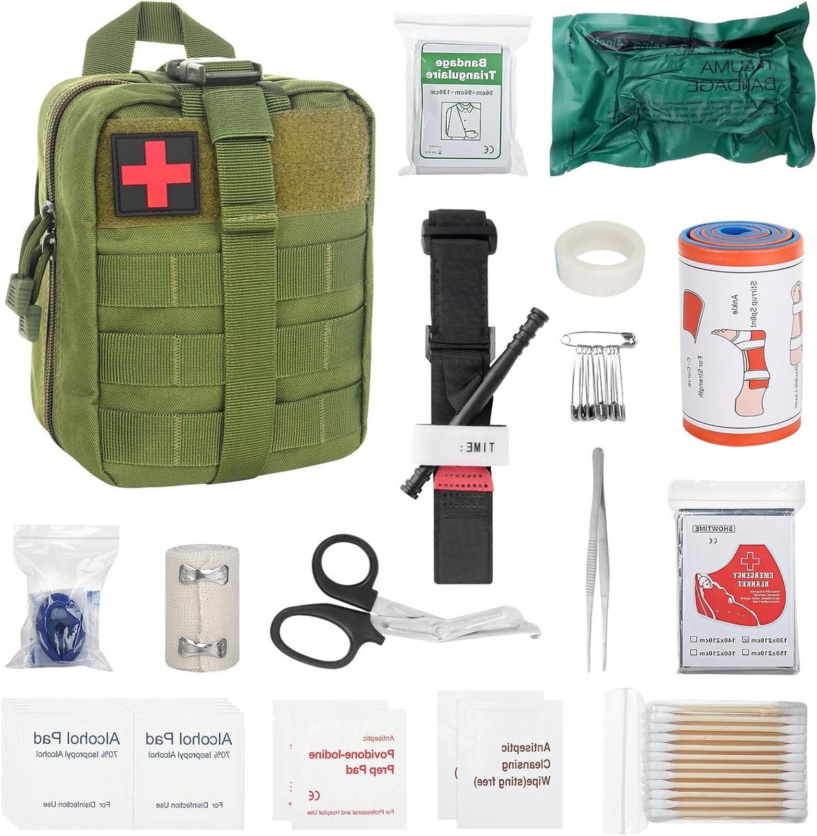 Eerste hulpset - EHBO-kit - Outdoor activiteiten - Waterdicht nylon ontwerp - 46 delig - Legergroen camouflage
