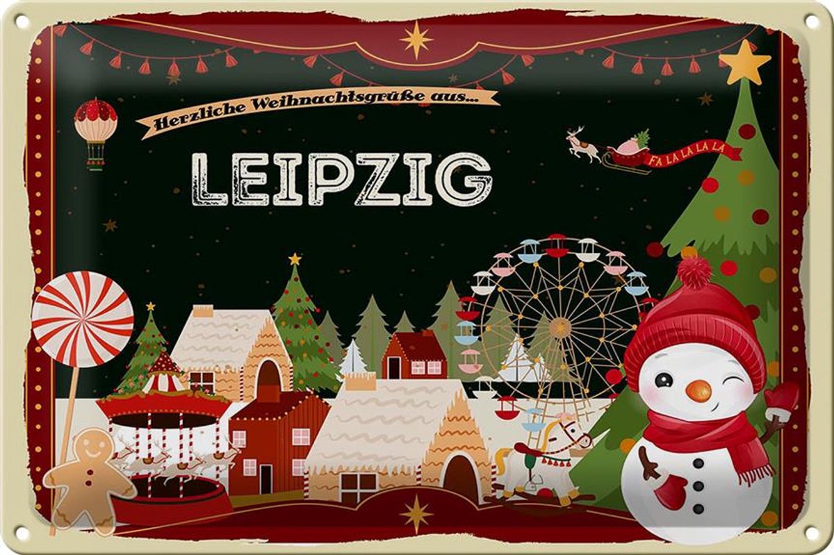 Blechschild Weihnachten Grüße aus LEIPZIG 30x20cm