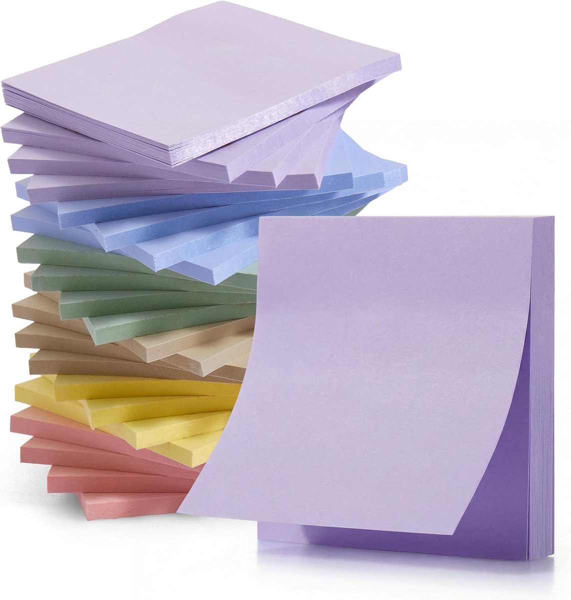 Zelfklevende notitieblokken, heldere kleuren, 76 x 76 mm, 24 pads, zelfklevend, rechthoekig, voor presentaties, kantoor, thuis, notitieboek (Morandi Colors Collection)
