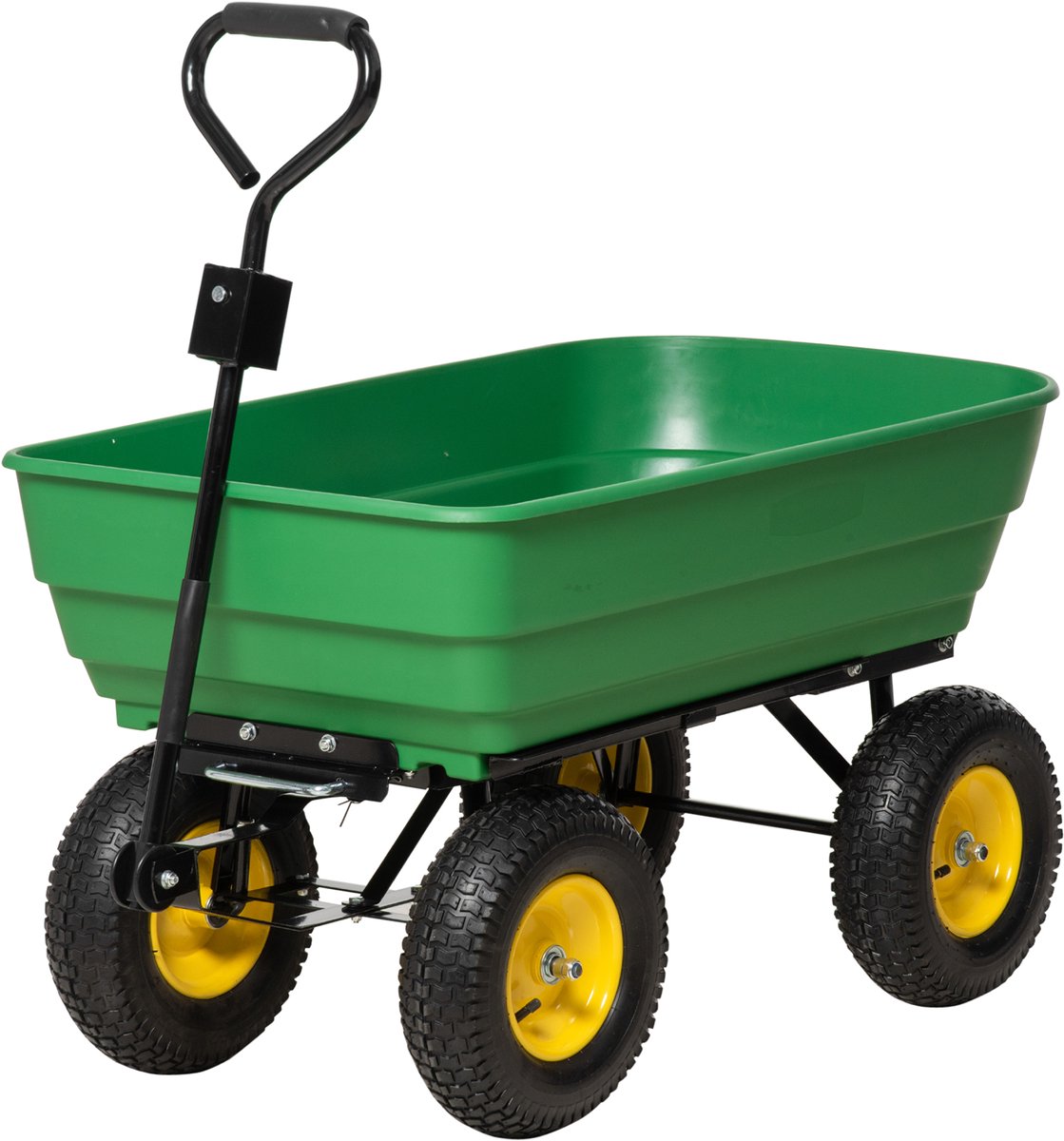 Tuinwagen, handwagen, kantelbaar, 75°, 125 l, max. 200 kg | 4 luchtwielen, PP-staal, geel-groen