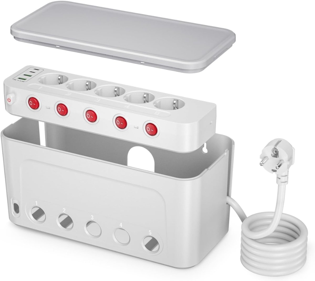 ZRNS® Kabelbox Stekkerdoos - Kabel Organiser - Met Schakelaars - 5-delig - Wit