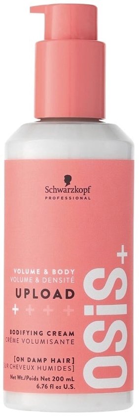 Schwarzkopf Professional OSiS+ Upload volumiserende crème in een roze fles met pompdispenser. Voor volume en body, op vochtig haar.