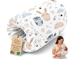 Borstvoedingskussen Voedingskussen Armkussen Baby - 20 cm Reis Onderweg Positioneringskussen Zachte Katoen Afneembare Hoes Moeder Kind Stillmuff Oeko-Tex Uilen wit