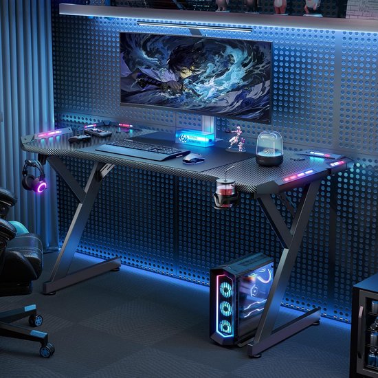 Gaming Bureau - PC Tafel - Studeren Spelen Werken - Verstelbare Poten - 140 x 60 cm - Zwart — afbeelding 3